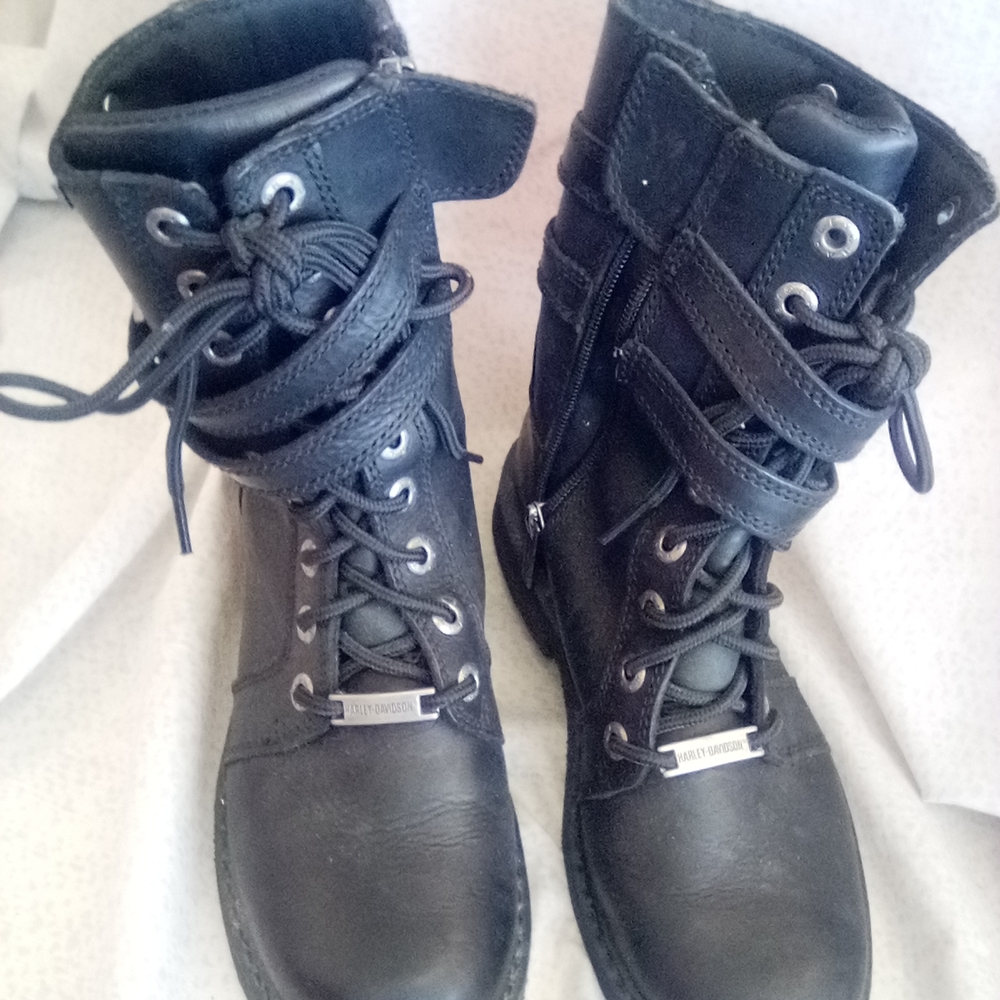 Harley-Davidson Black Leather Lace-Up Boots